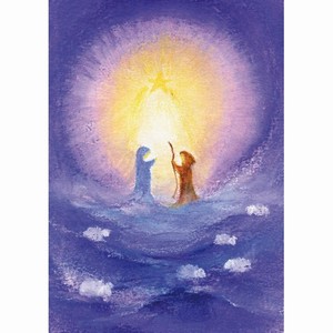 Oliepastelkaart Jozef en Maria in het licht van de ster