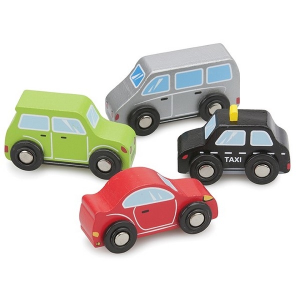 Auto set 4 stuks (Taxi, Rode en Groene auto, Zilveren bus)