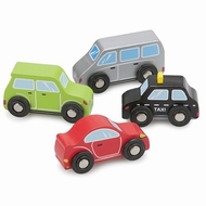 Auto set 4 stuks (Taxi, Rode en Groene auto, Zilveren bus)