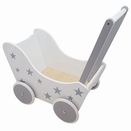 Poppenwagen met Sterretjes Wit/Zilver, exclusief dekje
