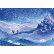 Oliepastelkaart Jozef en Maria op weg naar de stad